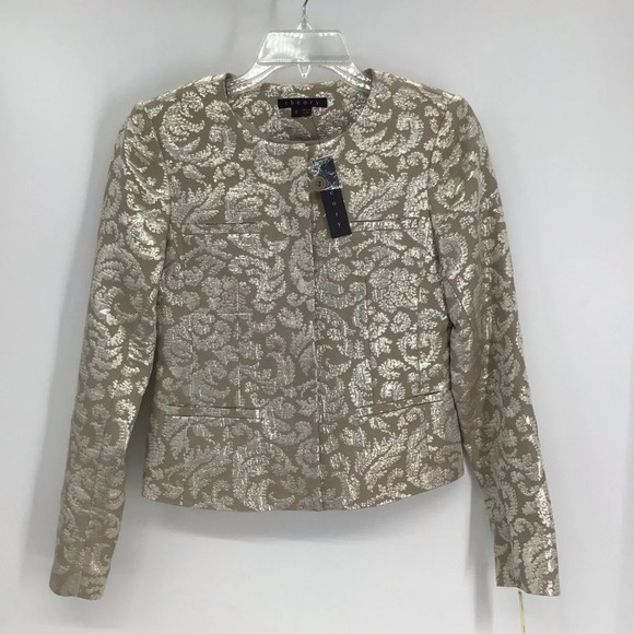 Theory Vintee Antique Jacquard Champagne/Silver Blazer/Jacket Evening NWT Size 0 - Picture 1 of 9